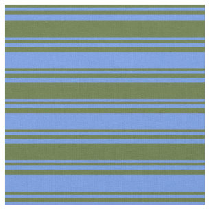Tissu Olive foncé vert & Cornouailles bleu Lignes coloré