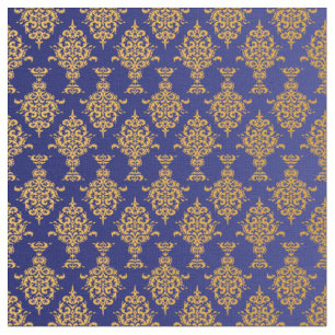 Tissu Or de damassé sur le bleu royal