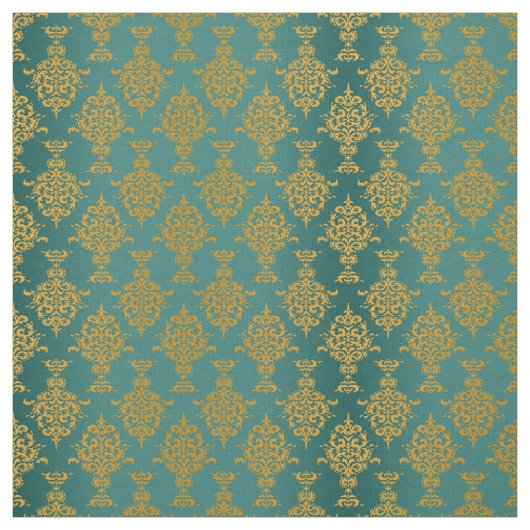 Tissu Or de damassé sur le vert turquoise (Échantillon)