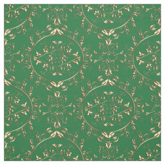 Tissu Or et copie verte de damassé de vacances (Échantillon)