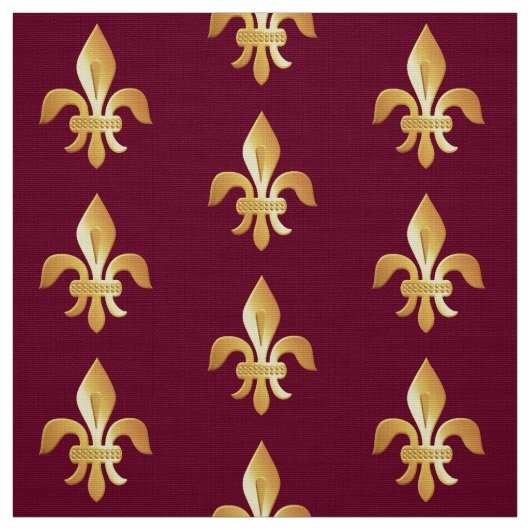 Tissu Or Fleur-De-lis sur Bourgogne (Échantillon)