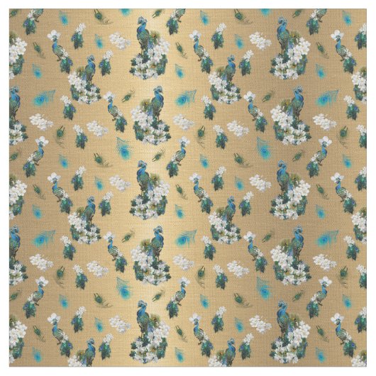 Tissu Or - Plumes Peacock exécutant l'impression (Fermer)