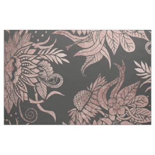 Tissu Or rose chic et dessins floraux noirs