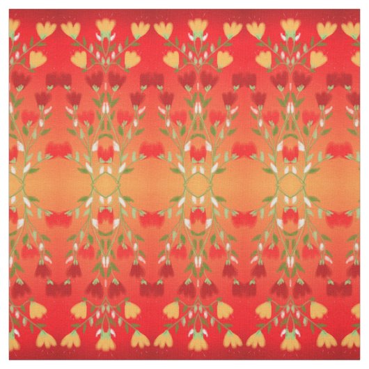 Tissu Or Rouge Vibrant Avec Vert (Échantillon)