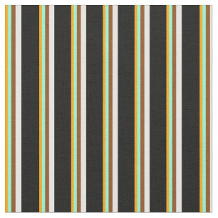 Tissu Orange, Aquamarine, Brown, Blanc & Motif noir