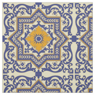 Tissu orange bleu de style en céramique d'Azulejo
