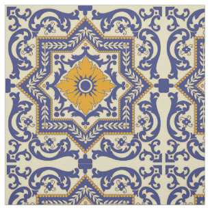 Tissu orange bleu de style en céramique d'Azulejo