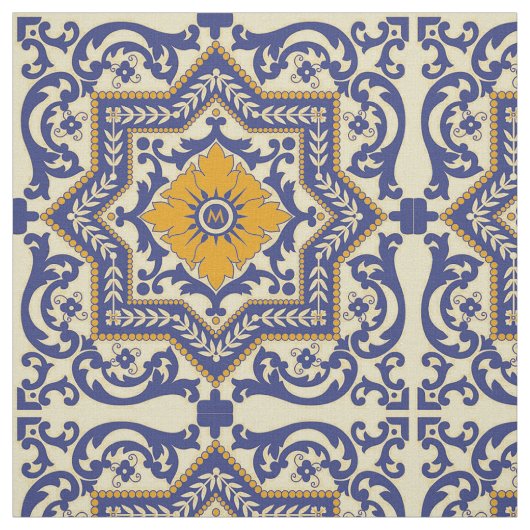 Tissu orange bleu de style en céramique d'Azulejo (Échantillon)