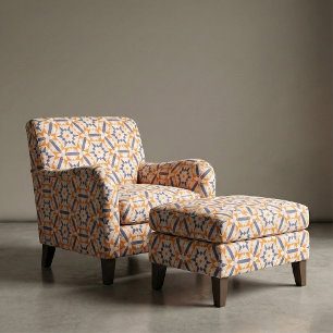 Tissu Orange Blue Cream Mosaic géométrique Motif ethniqu