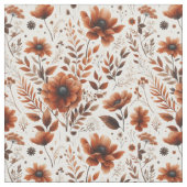 Tissu Orange botanique brûlée sur floral blanc (Fermer)