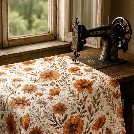 Tissu Orange botanique brûlée sur floral blanc