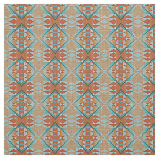Tissu Orange Brown Turquoise Bleu Eclectique Ethnique (Échantillon)