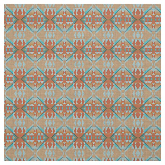 Tissu Orange Brown Turquoise Bleu Eclectique Ethnique (Échantillon)