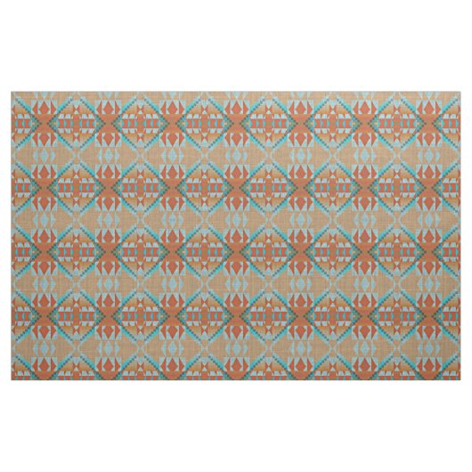 Tissu Orange Brown Turquoise Bleu Eclectique Ethnique (Fat Quarter)
