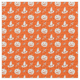 Tissu Orange d'Halloween avec Casquettes blancs bonbons