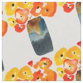 Tissu Orange fleurs de pavot aquarelle (Fermer)
