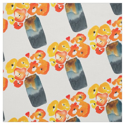 Tissu Orange fleurs de pavot aquarelle (Échantillon)