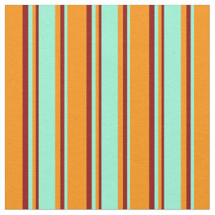Tissu Orange foncé, Aquamarine et Motif de lignes rouges