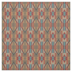 Tissu Orange Green Aqua Turquoise Red Ethnic Mosaic