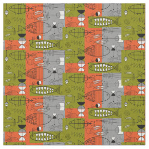 Tissu Orange lunatique moderne de poissons de la moitié