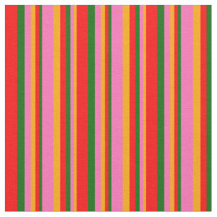 Tissu Orange, rose chaud, vert foncé et Motif rouge