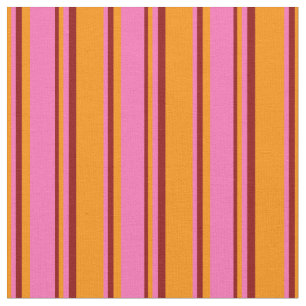 Tissu Orange sombre, rose chaud et Motif rouge foncé