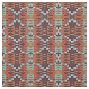 Tissu Orange Turquoise bleu turquoise Brown rouge ethniq