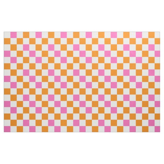 Tissu Orange White Pink Checkered Pattern Design  (Fat Quarter)