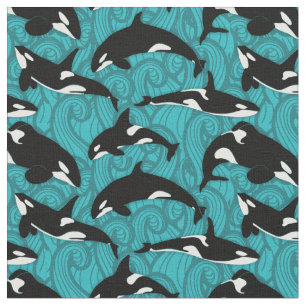 Tissu Orcas Killer Whales in the Ocean Patterned