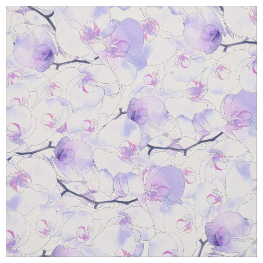 Tissu Orchidée de lavande rose d'argent d'aquarelle lila (Échantillon)