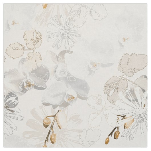 Tissu Orchidées blanches sur une crème légère (Échantillon)