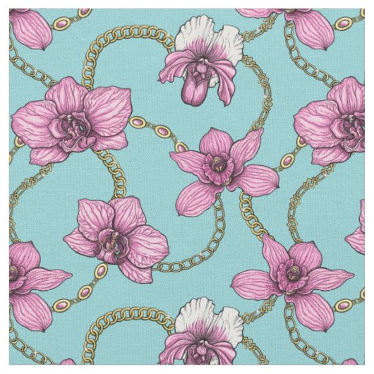 Tissu Orchidées et chaînes, roses et bleues (Fermer)