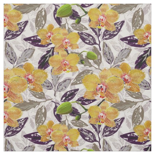 Tissu Orchidées jaunes oranges. (Échantillon)