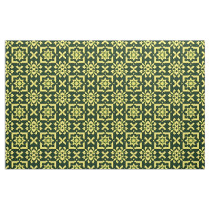 Tissu Ornement floral jaune sur fond vert