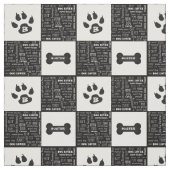 Tissu Os de chien noir et blanc | Nom et monogramme (Échantillon)