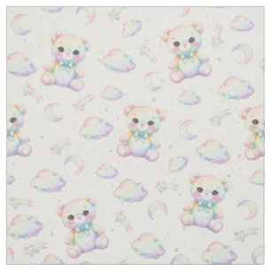 Tissu Ours arc-en-ciel mignon et motif de nuages pastel