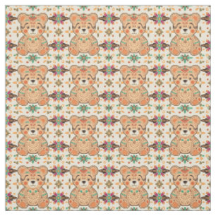 Tissu Ours en peluche d'art folklorique boho en motif tr