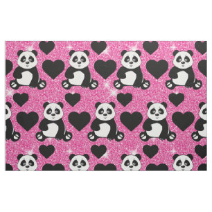 Tissu Ours Panda Amoureux des Animaux Cœurs Noirs Paille