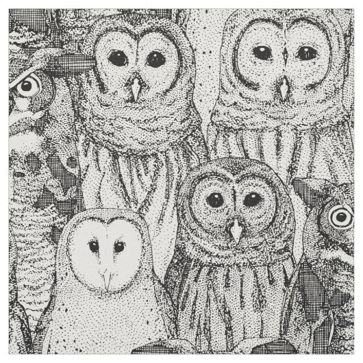 Tissu owls noir NC (Échantillon)