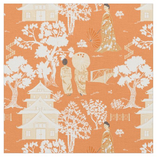 Tissu Pagode de la Chinoiserie orange (Fermer)