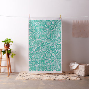 Tissu Paisley blanc sur arrière - plan turquoise