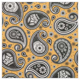 Tissu Paisley motif jaune noir blanc