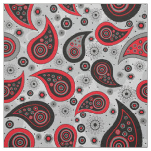Tissu Paisley motif rouge noir et gris élégant