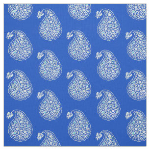 Tissu Paisley perse - blanc sur bleu cobalt