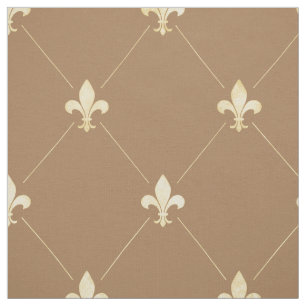 Tissu Pale Gold Fleur-de-Lis (grande échelle) Brown