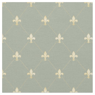 Tissu Pale Gold Fleur-de-Lis (petite échelle) Sage Green