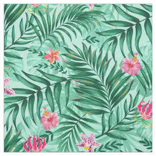Tissu Palme tropicale & Monstera Feuilles & Fleurs exoti