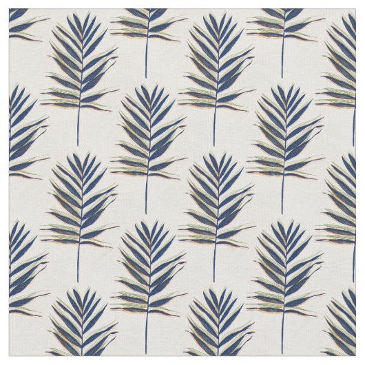 Tissu Palmier bleu moderne Feuille Gold Strots Blanc Des (Fermer)