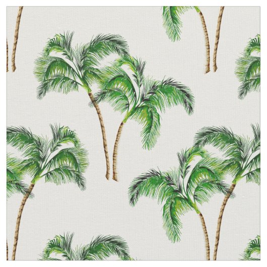 Tissu Palmiers verts en blanc (Fermer)