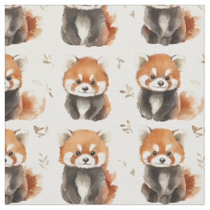 Tissu Pandas rouges aquarelles